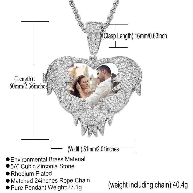 AMO CUSTOM PICTURE WING HEART PENDANT+FREE ROPE CHAIN