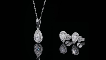 AMO VVS MOISSANITE S925 WHITE GOLD PLATED PEAR CUT STONE BUNDLES-NECKLACE+EARRINGS