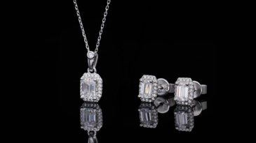 AMO VVS MOISSANITE S925 WHITE GOLD PLATED RECTANGLE CUT STONE BUNDLES-NECKLACE+EARRINGS