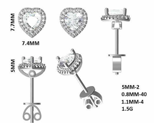 AMO VVS MOISSANITE S925 WHITE GOLD PLATED HEART CUT STONE BUNDLES-NECKLACE+EARRINGS