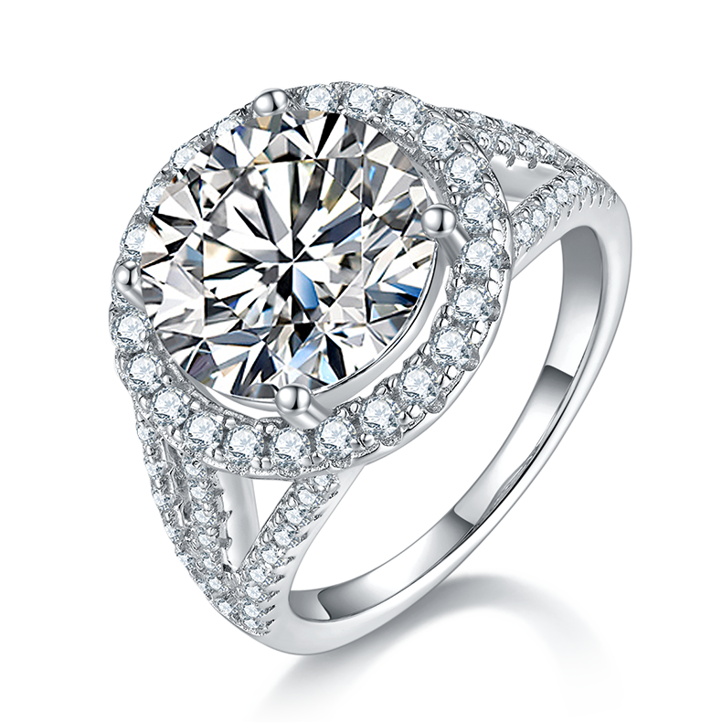 AMO 5.0CT VVS MOISSANITE S925 WHITE GOLD PLATE LUXURY ROUND RING