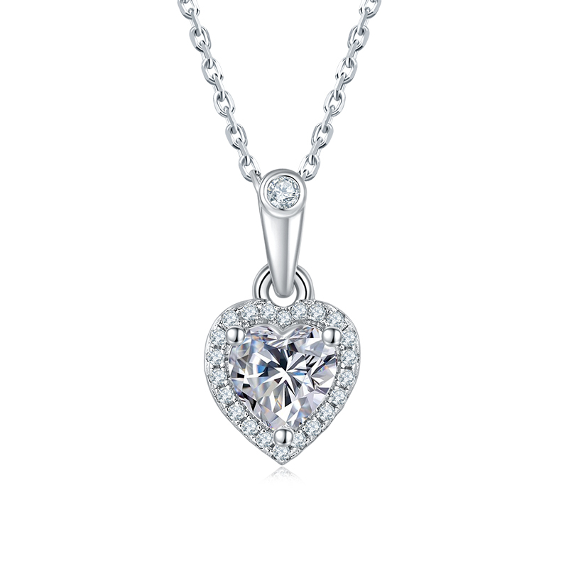 AMO VVS MOISSANITE S925 WHITE GOLD PLATED HEART CUT STONE BUNDLES-NECKLACE+EARRINGS