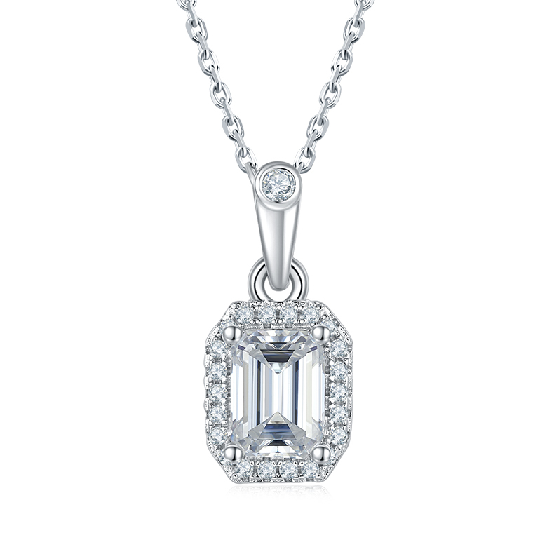 AMO VVS MOISSANITE S925 WHITE GOLD PLATED RECTANGLE CUT STONE BUNDLES-NECKLACE+EARRINGS