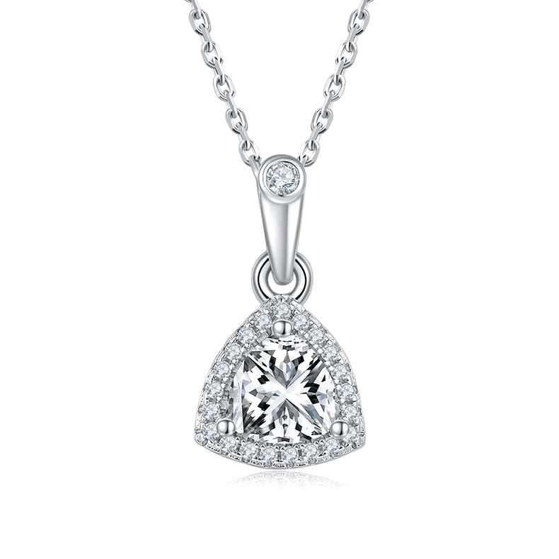 AMO VVS MOISSANITE S925 WHITE GOLD PLATED TRIANGLE CUT STONE BUNDLES-NECKLACE+EARRINGS