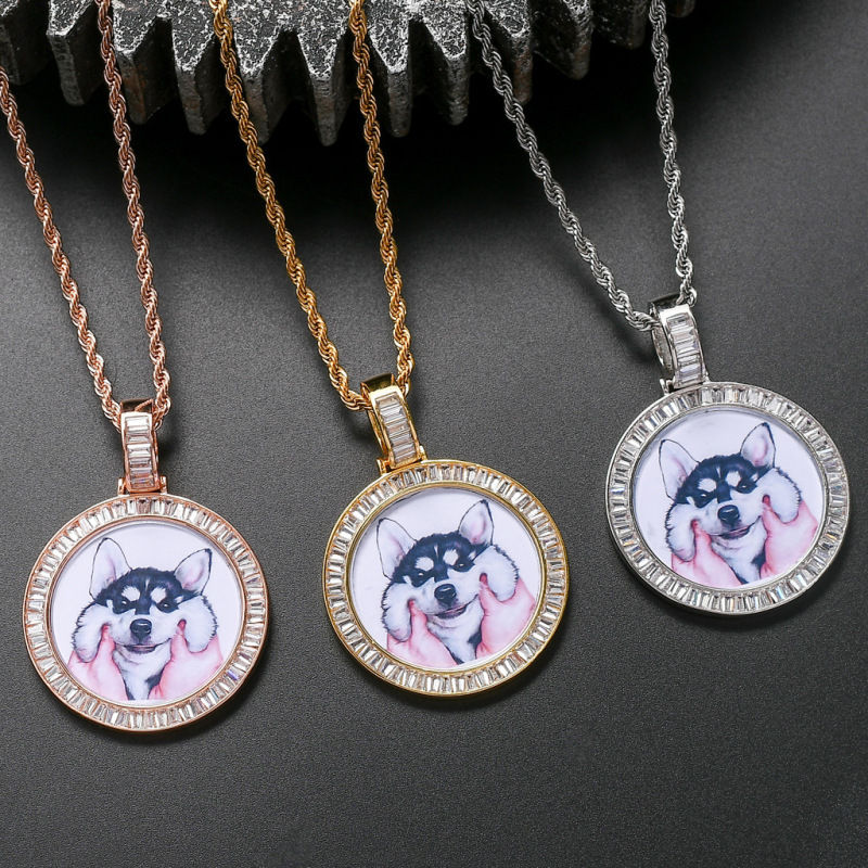 AMO CUSTOM PICTURE SINGLE SIDED ROUND PENDANT+FREE ROPE CHAIN