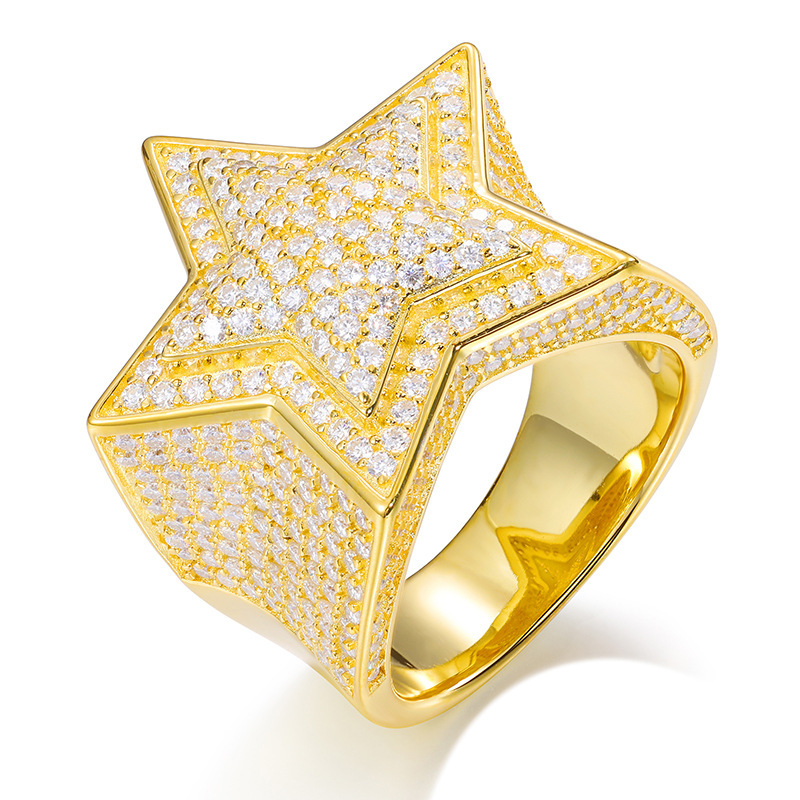 AMO VVS MOISSANITE S925 GOLD PLATED HIPHOP STAR RINGS