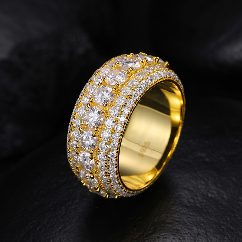 AMO VVS MOISSANITE S925 GOLD PLATED MEN HIPHOP ROUND RINGS