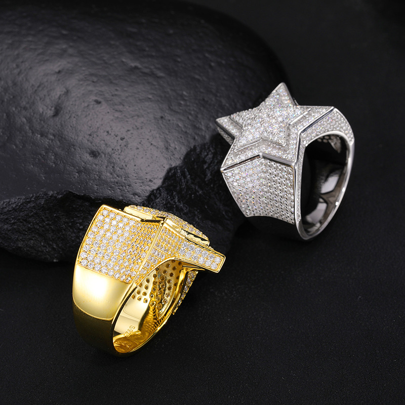 AMO VVS MOISSANITE S925 GOLD PLATED HIPHOP STAR RINGS