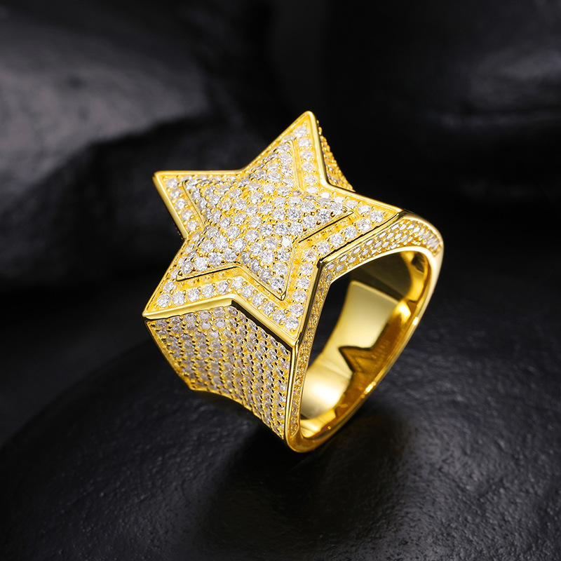 AMO VVS MOISSANITE S925 GOLD PLATED HIPHOP STAR RINGS