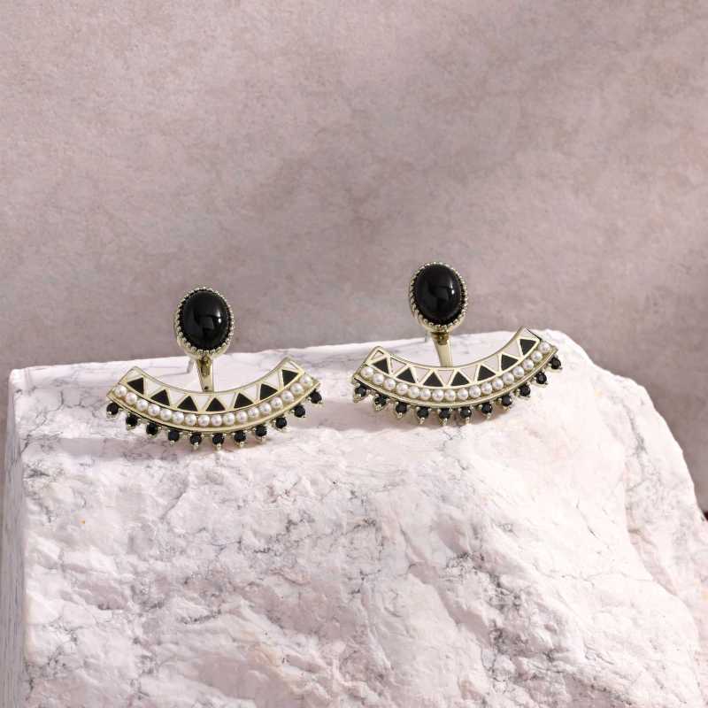 AMO BELGIAN DESIGNER BLACK ONYX PEARL EARRINGS