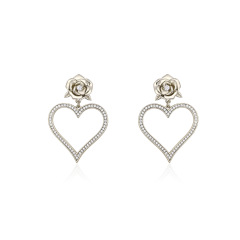 AMO FRENCH DESIGNER'S VALENTINE'S DAY ROSE NICHE FULL-DIAMOND HEART-SHAPED EARRINGS