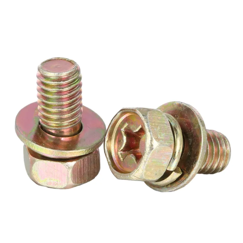 Hex Head SEMS Screw with Spring Lock Washer + Flat WasheSteel Yellow Zinc