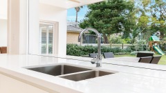 Unionlands Cabinetry Handleless Streamline Modern Kitchen Cabinet with L Shape Island