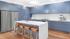 Unionlands Cabinetry Shaker Style Light Blue Kitchen Cabinet with 40mm Quartz Benchtop
