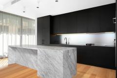 Unionlands Modern Black Matte Lacquer Kitchen Island with Marble Stone Countertop
