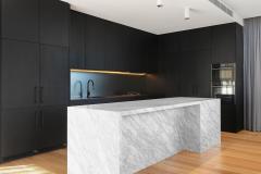Unionlands Modern Black Matte Lacquer Kitchen Island with Marble Stone Countertop