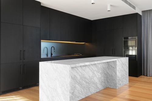 Unionlands Modern Black Matte Lacquer Kitchen Island with Marble Stone Countertop
