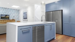 Unionlands Cabinetry Shaker Style Light Blue Kitchen Cabinet with 40mm Quartz Benchtop