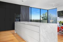 Unionlands Modern Black Matte Lacquer Kitchen Island with Marble Stone Countertop