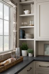 Unionlands Cabinetry White Oak Recessed Panel Door American Framed with Marble Stone Countertop Island