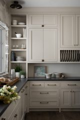 Unionlands Cabinetry White Oak Recessed Panel Door American Framed with Marble Stone Countertop Island