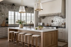 Unionlands Cabinetry White Oak Recessed Panel Door American Framed with Marble Stone Countertop Island