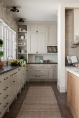 Unionlands Cabinetry White Oak Recessed Panel Door American Framed with Marble Stone Countertop Island