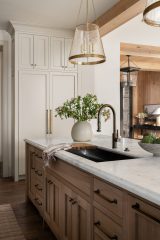 Unionlands Cabinetry White Oak Recessed Panel Door American Framed with Marble Stone Countertop Island