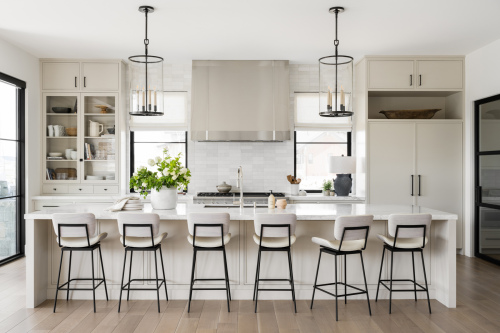 Unionlands Cabinetry White Lacquer Slim Shaker Panel Kitchen Cabinet American Inset Framed with Marble Stone Countertop