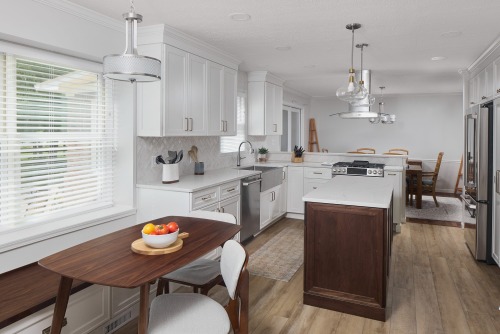 Unionlands Cabinetry Scandinavian Style Kitchen with a Twist Recessed Panel and Stainless Steel Farmhouse Sink