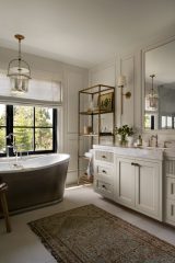 Unionlands Cabinetry Recessed Panel and Fluted Drawers Vanity Bathroom with Marble Stone Countertop Two Mirrors