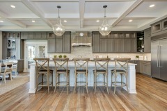 Unionlands Cabinetry Grey Painted Recessed Panel and Special Door Design Kitchen Cabinet With Quartz Countertop Island