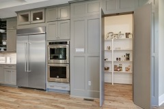 Unionlands Cabinetry Grey Painted Recessed Panel and Special Door Design Kitchen Cabinet With Quartz Countertop Island