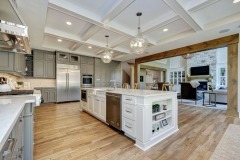 Unionlands Cabinetry Grey Painted Recessed Panel and Special Door Design Kitchen Cabinet With Quartz Countertop Island