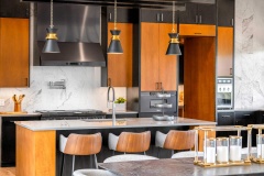 Unionlands Cabinetry Modern Kitchen Cabinet Timber Veneer Melamine Finish Slab Panel and Black Matte Lacquer Cabinet