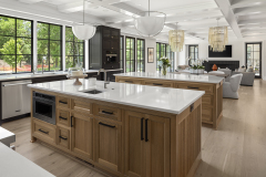 Unionlands Cabinetry Black Painted American Framed Inset Kitchen Cabinet With Two White Oak Islands With Fluted Panel