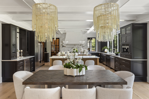 Unionlands Cabinetry Black Painted American Framed Inset Kitchen Cabinet With Two White Oak Islands With Fluted Panel