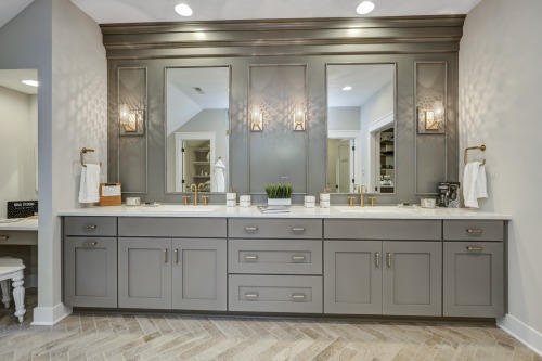 Unionlands Cabinetry Shaker Panel Two Sink Vanity Bathroom With Quartz Countertop