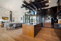 Unionlands Cabinetry Modern Kitchen Cabinet Timber Veneer Melamine Finish Slab Panel and Black Matte Lacquer Cabinet