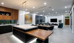 Unionlands Cabinetry Modern Kitchen Cabinet Two Tone Black Matte Lacquer and Melamine Finish Slab Panel