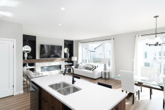 Unionlands Cabinetry Modern Kitchen Cabinet Handleless Slab Panel Two Tone White Lacquer Top Cabinet and Melamine Island