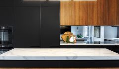 Unionlands Cabinetry Modern Kitchen Cabinet Two Tone Black Matte Lacquer and Melamine Finish Slab Panel