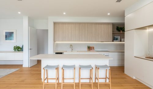 Unionlands Cabinetry Modern Kitchen Cabinet White Lacquer and Laminate Wall Cabinet With Fluted Panel Island