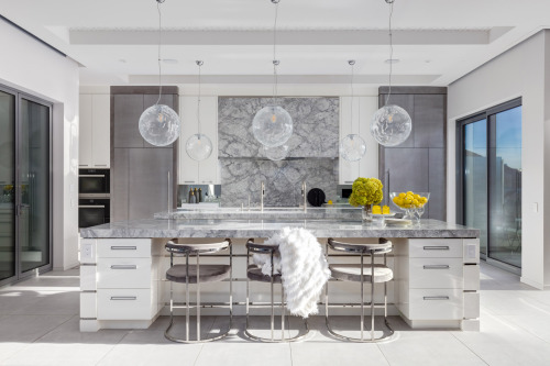 Unionlands Cabinetry White Matte Lacquer Finish Kitchen Cabinet and Closet With Marble Countertop Double Islands