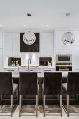 Unionlands Cabinetry White Matte Lacquer Painted With Black Quartz Countertop Waterfall