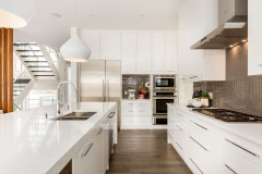 Unionlands Cabinetry White High Gloss Lacquer Modern Kitchen Cabinet Slab Panel With Waterfall Countertop Island