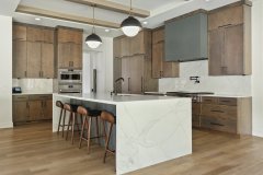 Unionlands Cabinetry Slim Shaker Kitchen Cabinet Maple Solid Wood With Blue Painted Waterfall Island
