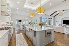 Unionlands Cabinetry Two Tone Kitchen Cabinet Shaker Panel With White and Blue Painted Island Mullion Glass Door