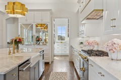 Unionlands Cabinetry Two Tone Kitchen Cabinet Shaker Panel With White and Blue Painted Island Mullion Glass Door