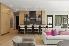 Unionlands Cabinetry Laminate Finish MDF Door Slab Panel Open Kitchen Cabinet With Marble Countertop Island